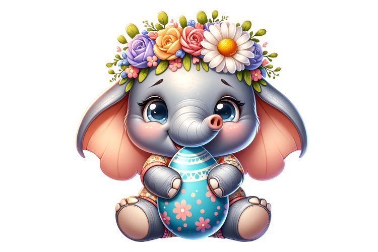 Cute Elephant Easter Clipart, Happy Easter Sublimation PNG