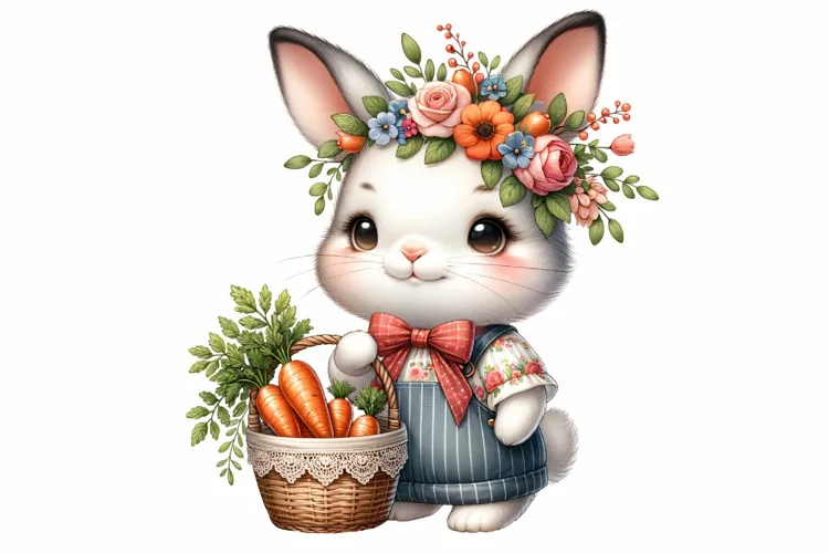 Cute Bunny Easter Clipart, Happy Easter Sublimation PNG