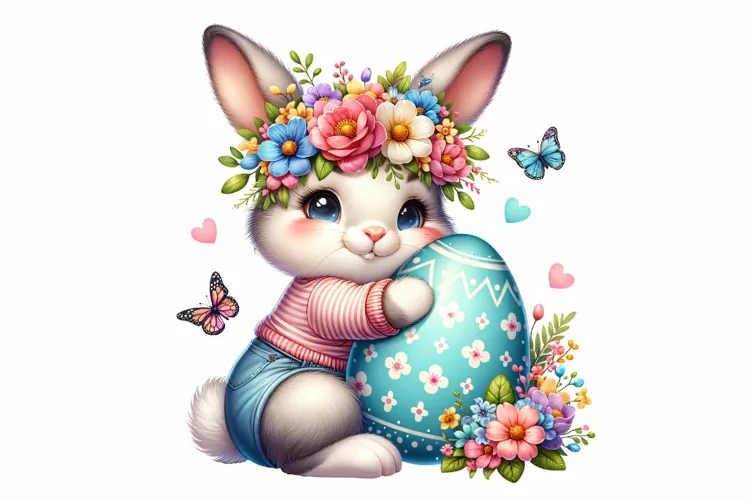 Cute Bunny Easter Clipart, Happy Easter Sublimation PNG