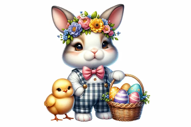 Cute Bunny Easter Clipart, Happy Easter Sublimation PNG