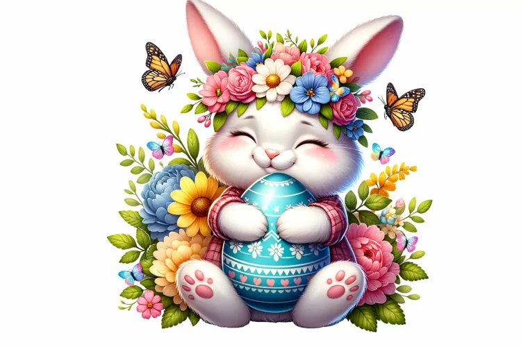 Cute Bunny Easter Clipart, Happy Easter Sublimation PNG