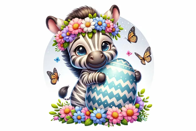Cute Zebra Easter Clipart, Happy Easter Sublimation PNG