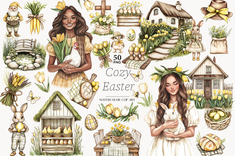 Easter Clipart | Rustic Easter Clip Art | Spring Cottage PNG