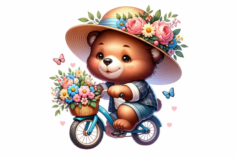 Cute Bear Cycling Easter Clipart, Happy Easter Sublimation