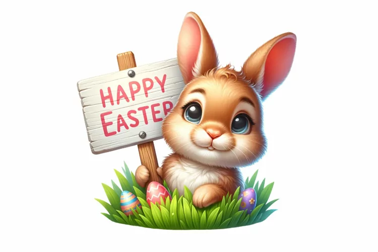 Cute Bunny Easter Clipart, Happy Easter Sublimation PNG