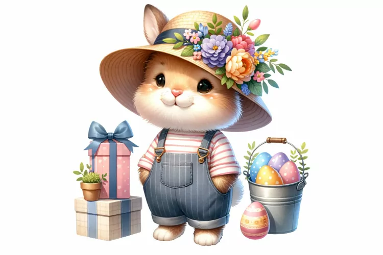 Cute Bunny Easter Clipart, Happy Easter Sublimation PNG