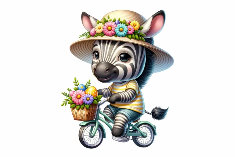 Cute Zebra Cycling Easter Clipart, Happy Easter Sublimation