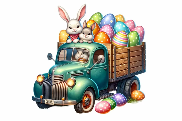 Cute Easter Truck Clipart, Happy Easter Sublimation PNG
