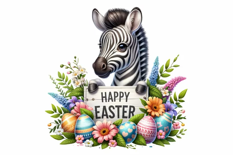Cute Zebra Easter Clipart, Happy Easter Sublimation PNG