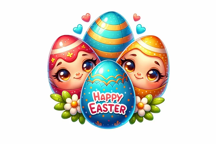 Cute Easter Eggs Clipart, Happy Easter Sublimation PNG