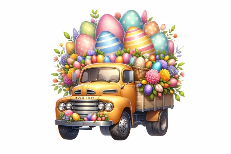 Cute Easter Truck Clipart, Happy Easter Sublimation PNG