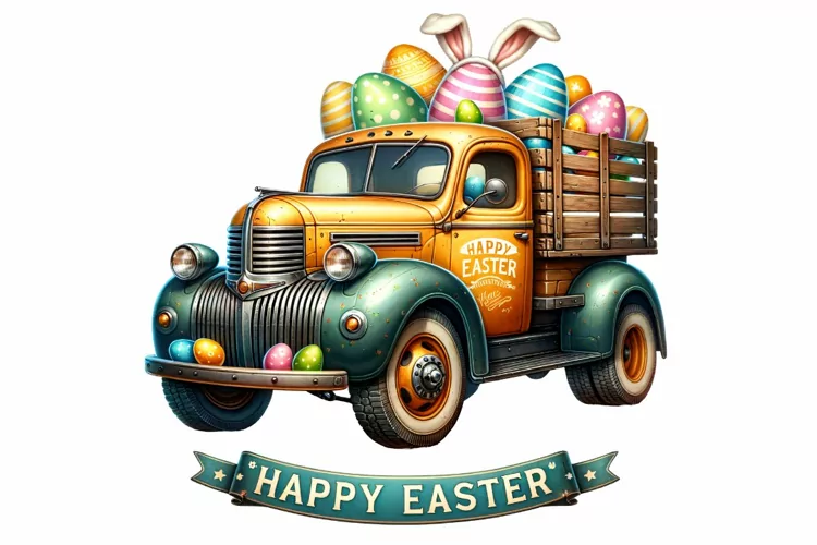 Cute Easter Truck Clipart, Happy Easter Sublimation PNG