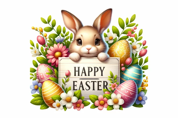Cute Bunny Easter Clipart, Happy Easter Sublimation PNG