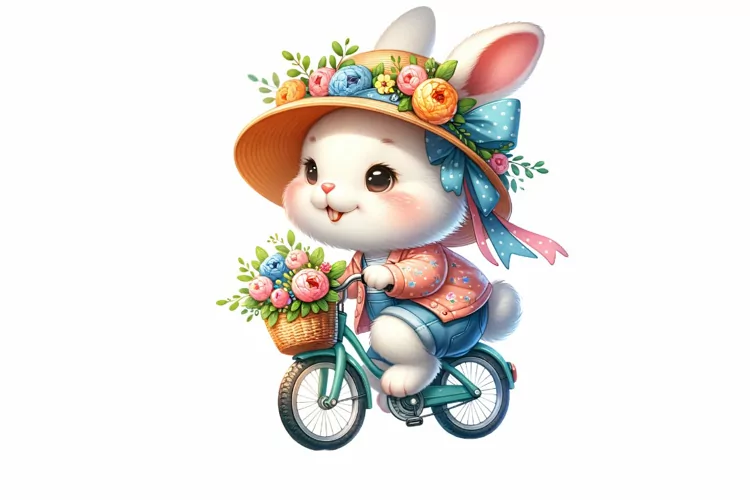 Cute Bunny Cycling Easter Clipart, Happy Easter Sublimation