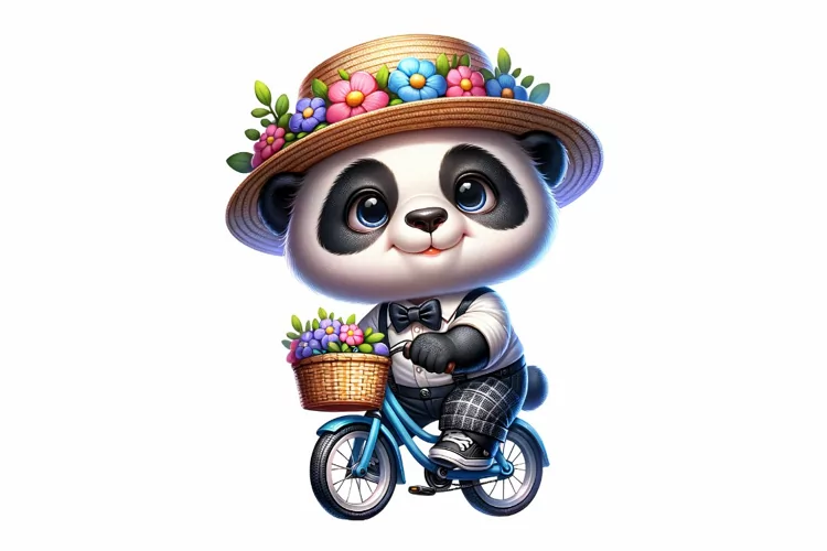 Cute Panda Cycling Easter Clipart, Happy Easter Sublimation