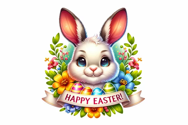 Cute Bunny Easter Clipart, Happy Easter Sublimation PNG
