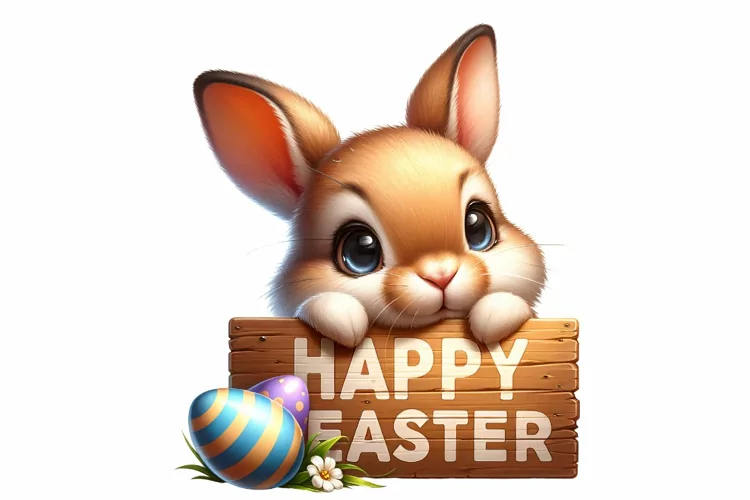 Cute Bunny Easter Clipart, Happy Easter Sublimation PNG