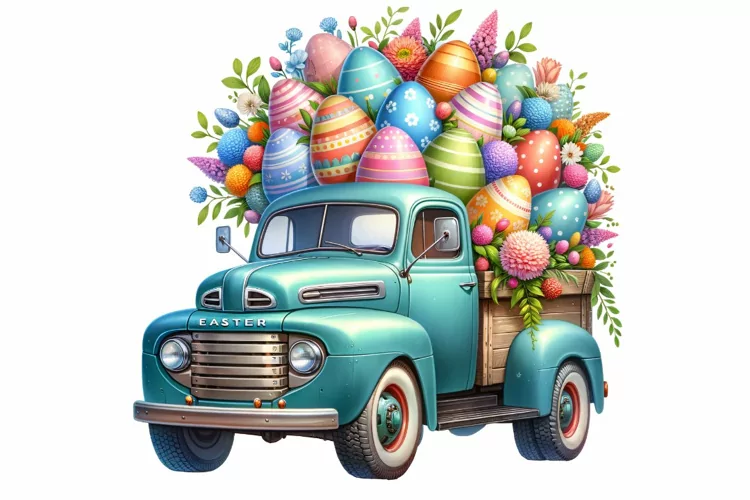 Cute Easter Truck Clipart, Happy Easter Sublimation PNG
