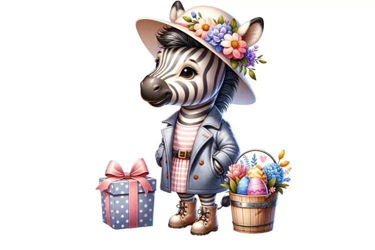 Cute Zebra Easter Clipart, Happy Easter Sublimation PNG