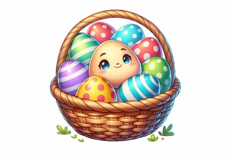Cute Easter Eggs Basket Clipart, Happy Easter Sublimation