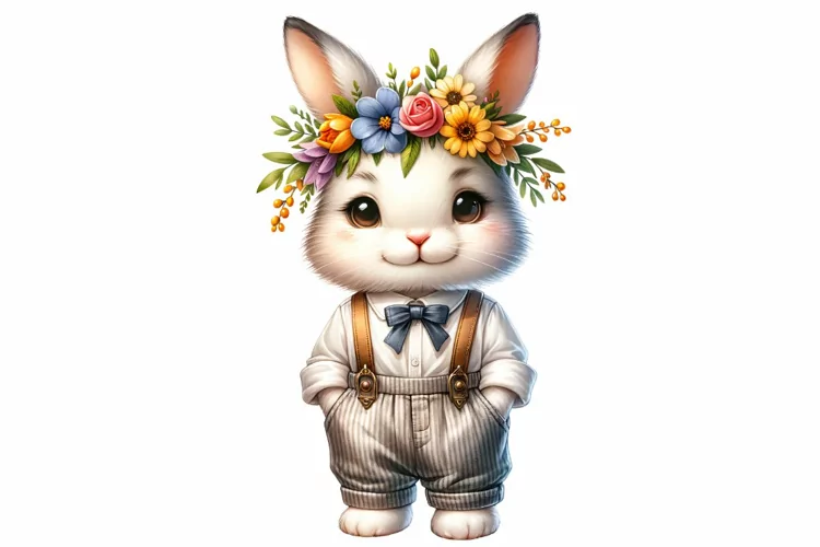 Cute Bunny Easter Clipart, Happy Easter Sublimation PNG