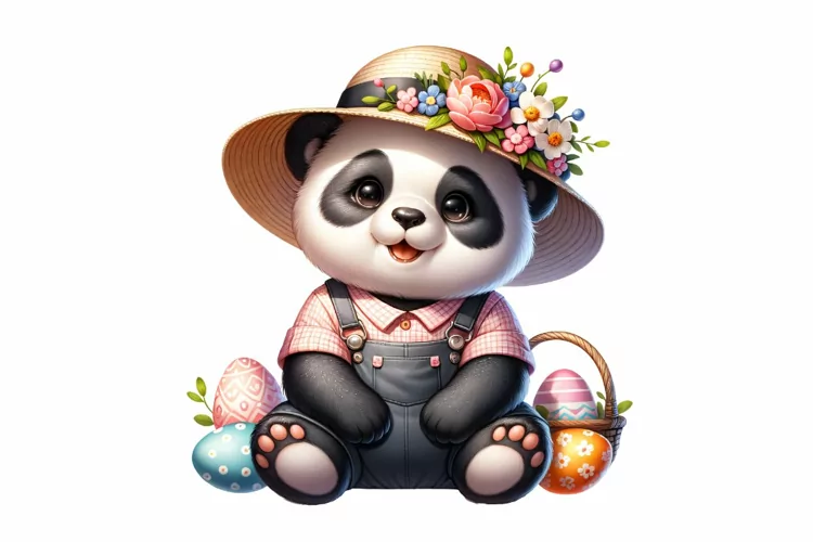 Cute Panda Easter Clipart, Happy Easter Sublimation PNG