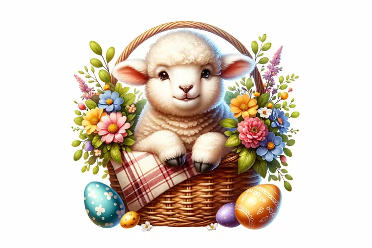 Cute Lamb Easter Clipart, Happy Easter Sublimation PNG