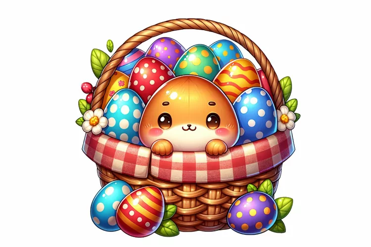 Cute Easter Eggs Basket Clipart, Happy Easter Sublimation