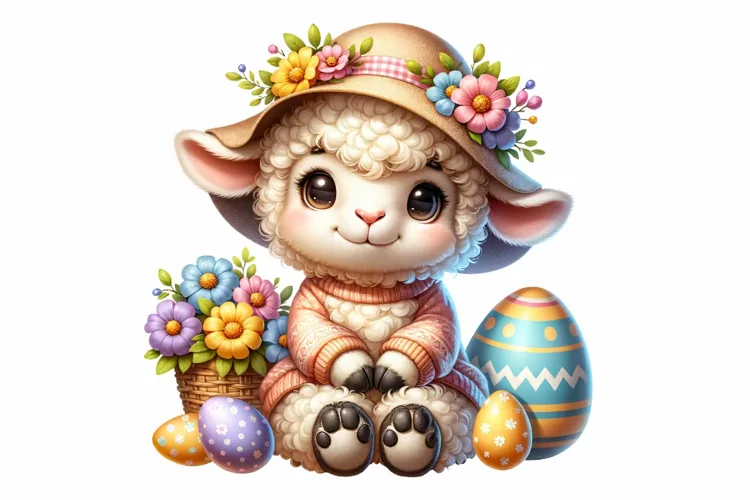 Cute Sheep Easter Clipart, Happy Easter Sublimation PNG