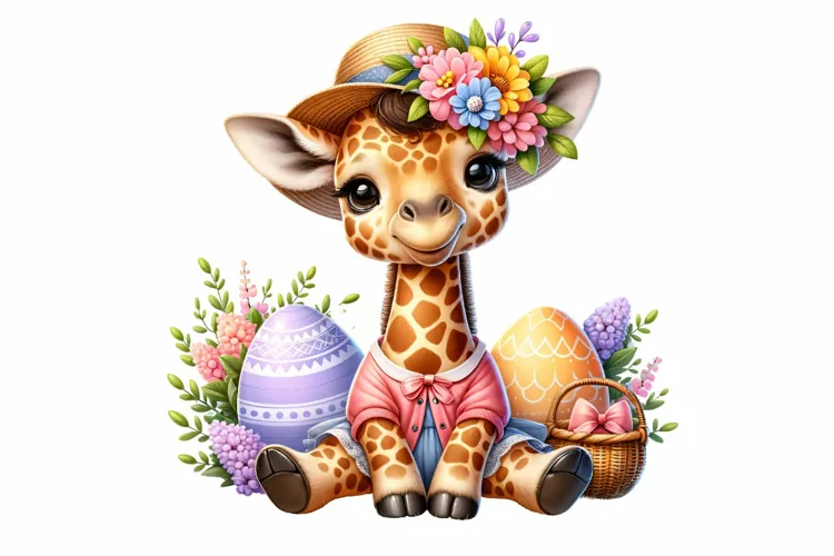Cute Giraffe Easter Clipart, Happy Easter Sublimation PNG