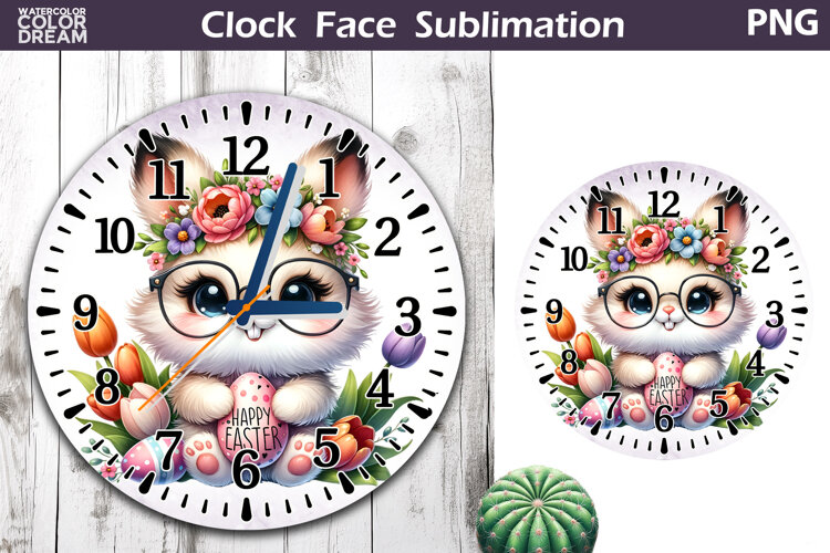 Easter Bunny Clock Face | Spring Cute Animal Clock Design example image 1