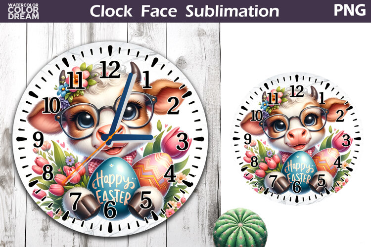 Easter Cow Clock Face | Spring Cute Animal Clock Design example image 1