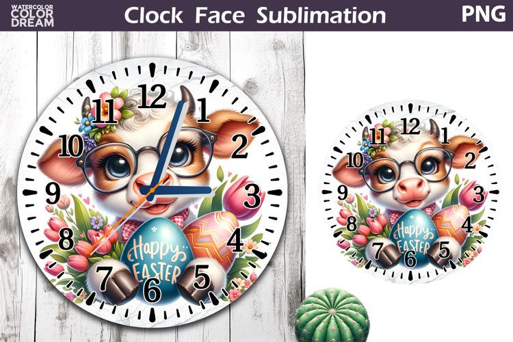 Easter Cow Clock Face | Spring Cute Animal Clock Design