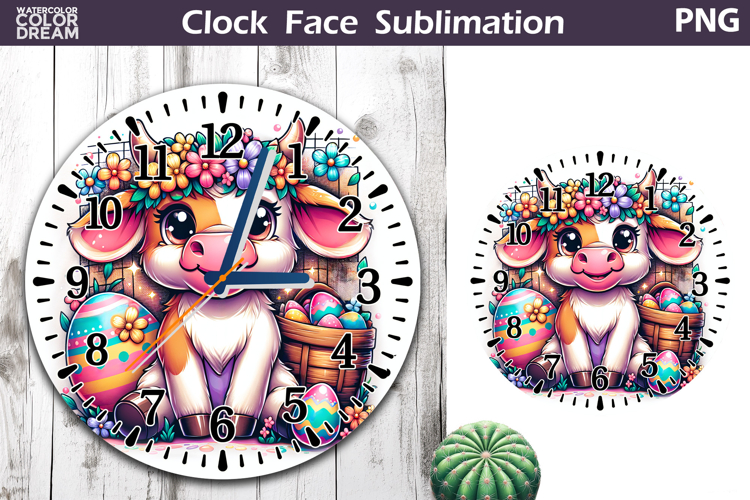 Easter Cow Clock Face | Spring Cute Animal Clock Design