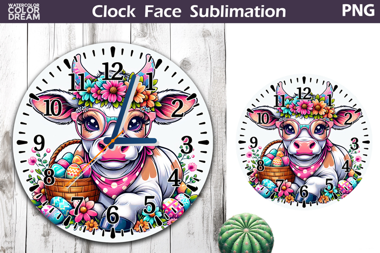 Easter Cow Clock Face | Spring Cute Animal Clock Design