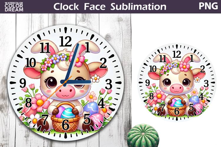 Easter Cow Clock Face | Spring Cow Clock Design