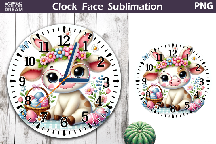 Easter Cow Clock Face | Spring Cow Clock Design