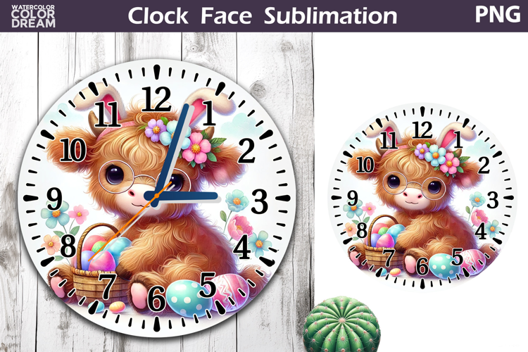 Easter Cow Clock Face | Spring Highland Cow Clock Design