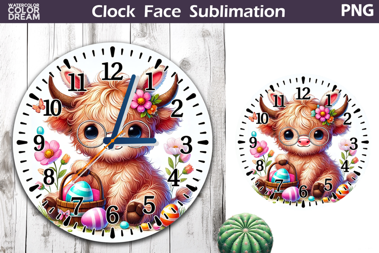 Easter Cow Clock Face | Spring Highland Cow Clock Design