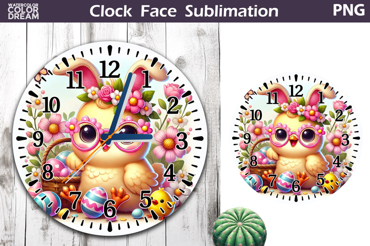 Easter Chicken Clock Face | Spring Cute Chicken Clock Design