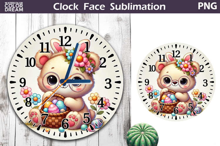 Easter Bear Clock Face | Spring Cute Bear Clock Design