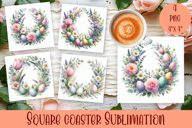 Easter flowers Coaster Sublimation |easter wreat