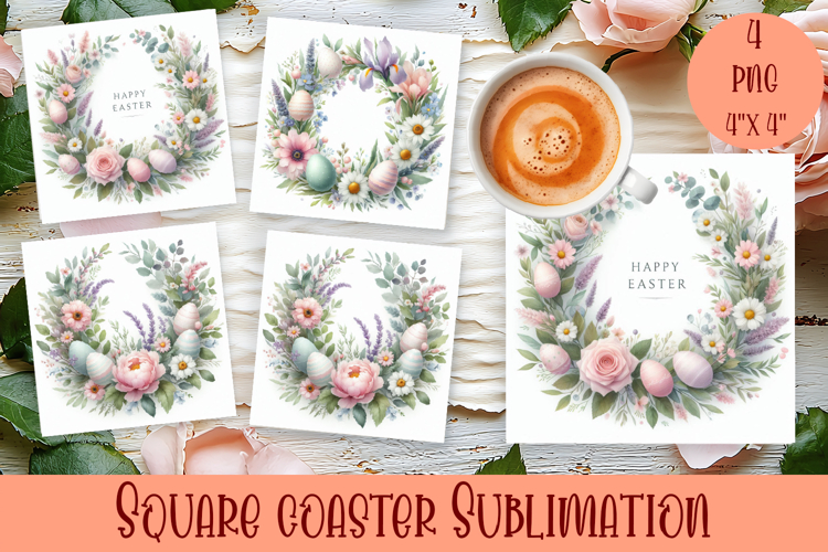 Easter flowers Coaster Sublimation |easter wreat