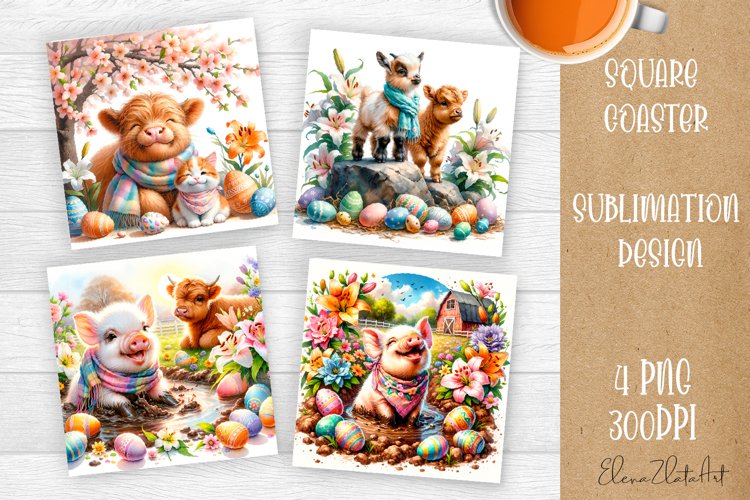 Funny cow farm Coaster Sublimation |cute easter animals