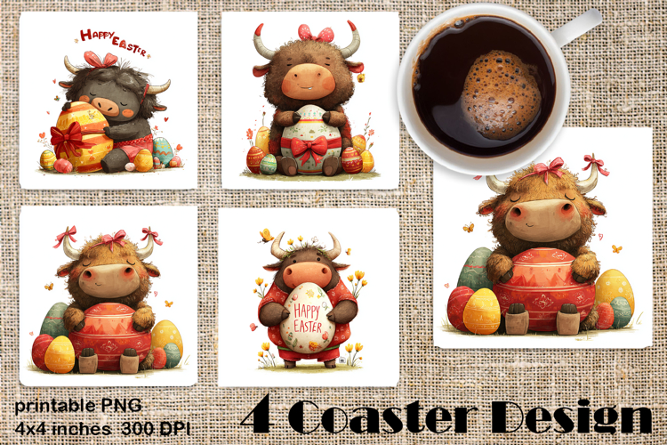 Happy Easter Square Coaster Sublimation. Funny cow