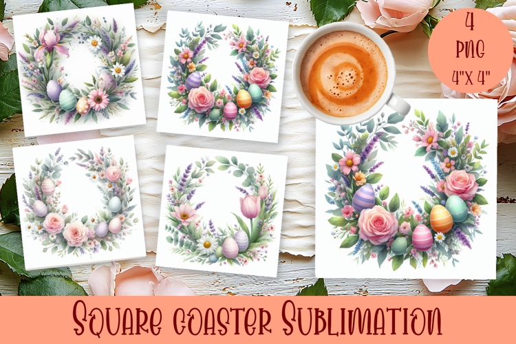 Easter flowers Coaster Sublimation |easter wreat
