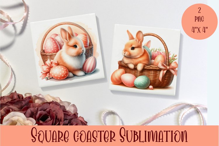 Spring Bunny Square Coaster | rabit Coaster Sublimation