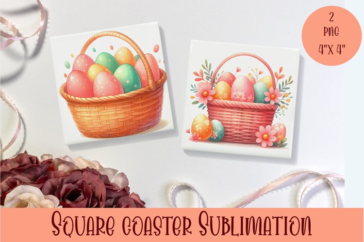 Peach color Easter Square Coaster Sublimation