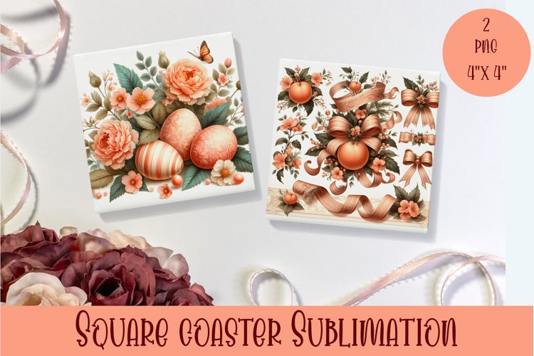 Peach color Easter Square Coaster Sublimation