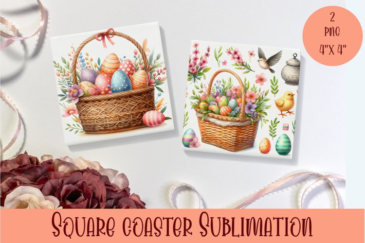 Peach color Easter Square Coaster Sublimation